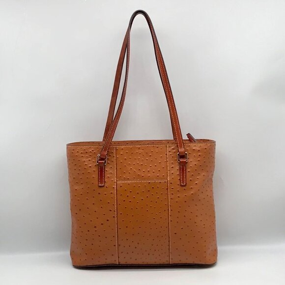 Dooney & Bourke Brown Ostritch Leather Embossed Lexington Tote Bag - Picture 2 of 11
